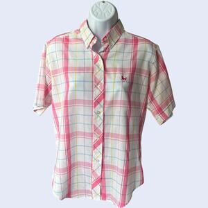 Hunter’s Glen pastel plaid short sleeve button-down shirt S pink USA vintage